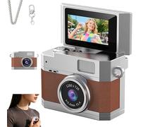 Thumb-Sized 180° Flip Screen Mini Camera - Digital Retro CCD HD Portable with Video Mode & Multi-Style Beauty Filters for Travel, Party, Vlog, Beginners, Students (bare metal,Brown)