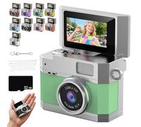 Thumb-Sized Flip Screen Mini Camera, 1080P Retro CCD Digital Camera with 180° Flip, Built-in Flash, Portable Keychain Camcorder, Includes 32GB TF Card, for Travel Vlog Students Beginners (Green)