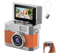 Thumb-Sized Flip Screen Mini Camera, Digital Retro CCD HD Portable Pocket Camera with 180° Flip Screen, Mini Travel Keychain Cameras, for Outdoor Travel (Orange,With 32GB Card)