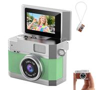 Thumb-Sized Flip Screen Mini Camera, Digital Retro CCD HD Portable Pocket Camera with 180° Flip Screen, Mini Travel Keychain Cameras, for Outdoor Travel (Green,With 128GB Card)