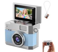 Thumb-Sized Flip Screen Mini Camera, Digital Retro CCD HD Portable Pocket Camera with 180° Flip Screen, Mini Travel Keychain Cameras, for Outdoor Travel (Blue,Wthout Card)