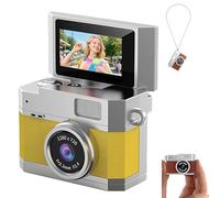 Thumb-Sized Flip Screen Mini Camera, Digital Retro CCD HD Portable Pocket Camera with 180° Flip Screen, Mini Travel Keychain Cameras, for Outdoor Travel (Beige,With 32GB Card)