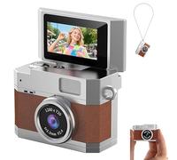 Thumb-Sized Flip Screen Mini Camera, Digital Retro CCD HD Portable Pocket Camera with 180° Flip Screen, Mini Travel Keychain Cameras, for Outdoor Travel (Brown,With 64GB Card)