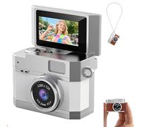 Thumb-Sized Flip Screen Mini Camera, Digital Retro CCD HD Portable Pocket Camera with 180° Flip Screen, Mini Travel Keychain Cameras, for Outdoor Travel (White,Wthout Card)