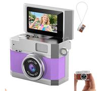 Thumb-Sized Flip Screen Mini Camera, Digital Retro CCD HD Portable Pocket Camera with 180° Flip Screen, Mini Travel Keychain Cameras, for Outdoor Travel (Purple,Wthout Card)
