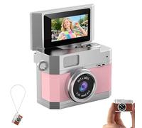Thumb-Sized Flip Screen Mini Camera, Flip-Screen Retro CCD Portable Mini Digital Camera, 180 ° Flip Selfie Screen, LED High Brightness Fill Light, Student Party Carry on Cameras Gift (Pink,64GB)