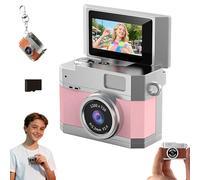 Thumb-Sized Flip Screen Mini Camera, Flip-Screen Retro CCD Portable Mini Digital Camera,180° Flips Selfie Screens, LED High Brightness Fill Light for travel & parties (Pink)