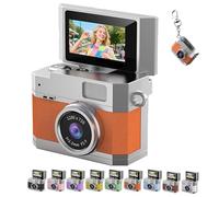 Thumb-Sized Flip Screen Mini Camera, Mini Keychain Digital Camera, Pocket-Size Retro CCD Digital Tiny Cameras with Lanyard, 2026 180° Flip Screen, Portable Cameras with 64 SD Card (Orange)