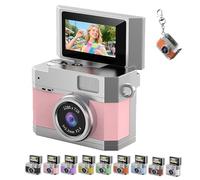 Thumb-Sized Flip Screen Mini Camera, Mini Keychain Digital Camera, Pocket-Size Retro CCD Digital Tiny Cameras with Lanyard, 2026 180° Flip Screen, Portable Cameras with 64 SD Card (Pink)