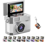Thumb-Sized Flip Screen Mini Camera, Mini Keychain Digital Retro Ccd High-Definition Portable Small Camera, with 64GB Memory Card, 180 ° Flip Selfie Screen for Travel and Vlog (White,Without card)