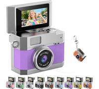 Thumb-Sized Flip Screen Mini Camera, Mini Keychain Digital Retro Ccd High-Definition Portable Small Camera, with 64GB Memory Card, 180 ° Flip Selfie Screen for Travel and Vlog (Purple,With card)