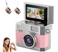 Thumb-Sized Flip Screen Mini Keychain Camera, Digital Retro CCD High-Definition Portable Small Camera, with Lanyard&180° Flip Screen, Video Mode & Beauty Filters, for Students (Pink,Without card)