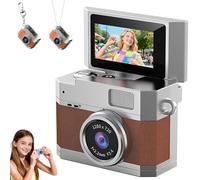 Thumb-Sized Flip Screen Mini Keychain Camera, Digital Retro CCD High-Definition Portable Small Camera, with Lanyard&180° Flip Screen, Video Mode & Beauty Filters, for Students (Brown,Without card)