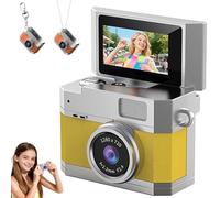 Thumb-Sized Flip Screen Mini Keychain Camera, Digital Retro CCD High-Definition Portable Small Camera, with Lanyard&180° Flip Screen, Video Mode & Beauty Filters, for Students (Yellow,Without card)