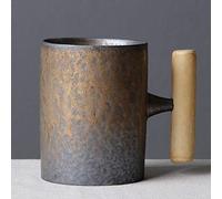 THUMBGEEK Japanese Vintage Wooden Handle Ceramic Coffee Mug Water Tumbler for Home and Office (Grey-A)