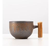 thumbgeek Large Capacity Japanese Vintage Coffee Mug Wooden Handle Retro Ceramic Mugs 550ml (Grey C)