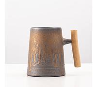 thumbgeek Large Capacity Japanese Vintage Coffee Mug Wooden Handle Retro Ceramic Mugs 600ml (Grey B)