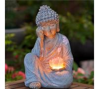 Thumok Buddha Statue Outdoor with Lotus Flower Light, IP65 Waterproof Solar Statue Lights, Outdoor Statues for Garden, Zen Decor for Garden, Home, Patio, Lawn
