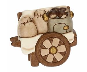 THUN - Handcart with Chestnuts in Hand-Decorated Ceramic, Classic Nativity Line, Christmas Home Decorations, 8.5 x 5.5 x 7.3 cm h