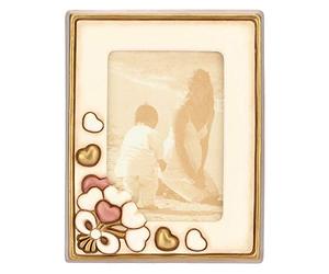 THUN - Ivory Rectangular Photo Frame with Hearts - Home Decoration - Hearts Line - Medium Size - Ceramic - Photo Format 10 x 15 cm