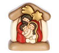 THUN - Mini Nativity Scene with Cabin and Holy Family Ceramic 11.7 x 9 cm, Height 13 cm, Classic Collection
