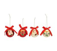 THUN, Set of 4 Christmas Baubles, Red and Gold Polyester, Small Version, Christmas Collection, 6 cm Diameter