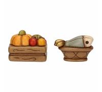 THUN - Set of fruit box and basket with fish - Ceramic - Classic Nativity Collection - Fruit box 4 x 3.2 x 3 cm - Fish basket 4 x 2.2 x 2.3 cm