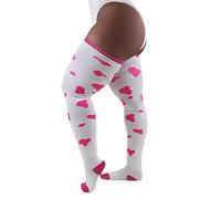 Thunda Thighs Plus Size Thigh High Socks, Over the Knee High Boot Stockings Leg Warmers, Cow Print White & Neon, Long