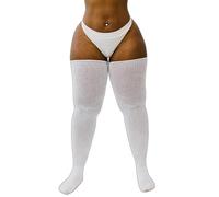 Thunda Thighs Plus Size Thigh High Socks, Over the Knee High Boot Stockings Leg Warmers, Milky White, Long
