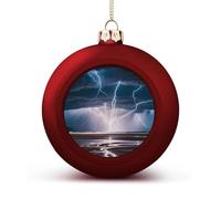 Thunder and Lightning Christmas Tree Ornaments 1.6 Inch Shatterproof Pc Plastic Balls with Lanyard Baubles Hanging Christmas Ball Ornaments for Xmas Tree Holiday Party Wedding Home Decorations-red
