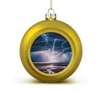 Thunder and Lightning Christmas Tree Ornaments 1.6 Inch Shatterproof Pc Plastic Balls with Lanyard Baubles Hanging Christmas Ball Ornaments for Xmas Tree Holiday Party Wedding Home Decorations-Golden