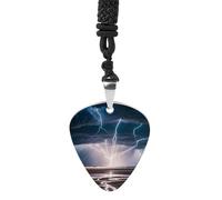 Thunder And Lightning in A Storm Guitar Pick Necklace, Titanium Steel Guitar Pick with 23Inch Black Cord, Unique Music Jewelry Gift for Men Women