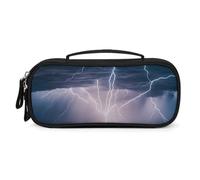 Thunder And Lightning in A Storm Pencil Case with Zipper - Large Capacity, Portable Small Cosmetic Bag for Travel, Vintage PU Leather Pencil Pouch for Women Men