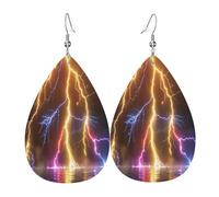 thunder and lightning Women's Teardrop Leather Earrings - Lightweight PVC Dangle Earrings, 925 Silver Hooks, Double-Sided Prints | Hypoallergenic Gift