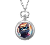 Thunder Cat Vintage Pocket Watch Alloy Pendant Watches Necklace Gift for Men Women Silver-Style