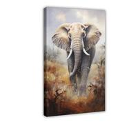 Thunder Elephant on The Grassland Canvas Poster Wall Art Decor Print Picture Paintings for Living Room Bedroom Decoration 12x18inch(30x45cm)