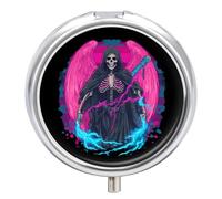 Thunder Grim Reaper Transgender Proud Round Pill Organizer Portable Medicine Pill Dispensers Container for Daily Travel
