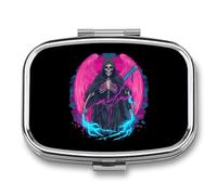 Thunder Grim Reaper Transgender Proud Travel Pill Organizer Small Square Metal Portable Medicine Case Box for Purse Pocket