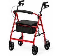 THUNDER GROUP 4 Wheel Foldable Rollator Walker with Padded Seat, Height Adjustable Handles, Locking Brakes, Storage Bag