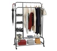 THUNDER GROUP Heavy Duty Clothes Rail for Bedroom-Metal Rack for Bedroom storage-Clothes Hanging Rail free standing with Tyres-Clothing Rails Heavy duty Clothing Rack for Cloth