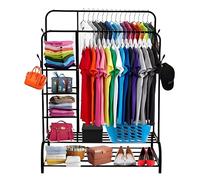 THUNDER GROUP Heavy duty Clothes Rails for Bedroom-Metal Clothing Racks for Bedroom storage-Hanging Rails free standing with Tyres