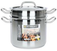 Thunder Group SLDB4008 3-Piece 8 Qt Double Boiler Set with Encapsulated Base for Restaurant Cafeteria | Induction Gas Electric Cooktop Safe | 10"D x 7-5/8"H, 8-7/8"D x 7-1/4, Stainless Steel | NSF