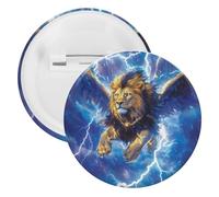 Thunder Lion Pin Badge Metal Circle Shape 2.3 Inches Button Pinback for Backpack Wedding