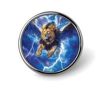 Thunder Lion Round Badge Pin Metal Memorial Brooch Button Lapel Pins for Backpack Wedding