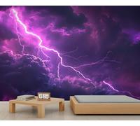 Thunder Mural Wallpaper, Lightning Wall Mural, Thunder Wallpaper for Living Room Bedroom Study TV Background Decor - 250x175cm