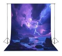 Thunder Over Ocean Purple Photo Studio Backgrounds Black Photography Backdrop for Portrait Video Shooting Live 56"x118"