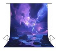 Thunder Over Ocean Purple Photo Studio Backgrounds Black Photography Backdrop for Portrait Video Shooting Live 56"x79"