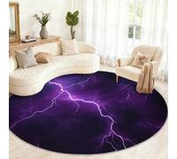 Thunder Round Rugs for Dining Table, Lightning Rug 150cm, Thunder Circle Rug, Washable Round Area Rugs for Living Room Bedroom Under the Sofa