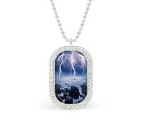 Thunder Storms Over Sea Custom Necklace for Women Rectangle Pendant Necklaces Fashion Jewelry Gifts Gold Silver
