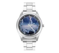 Thunder Storms Over Sea Fashion Quartz Wrist Watch Stainless Steel Wristwatches with Arabic Numerals for Men Women